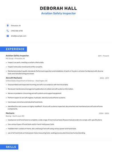 Aviation Safety Inspector Resume