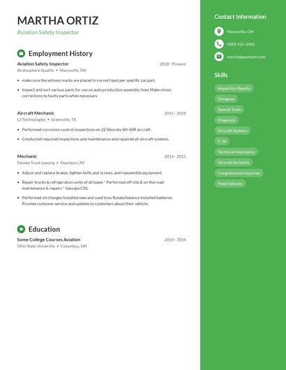 Aviation Safety Inspector Resume