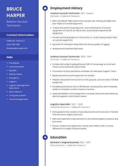 Aviation Survival Technician Resume