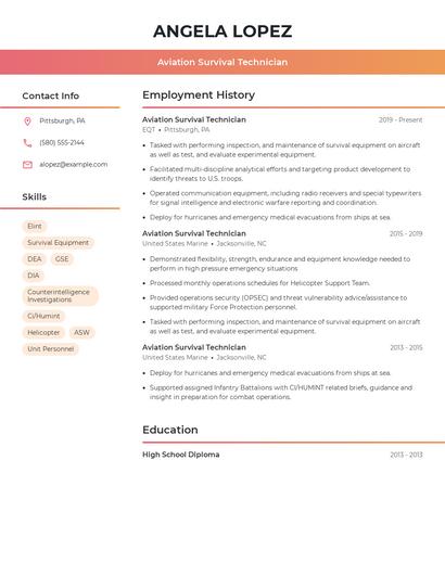 Aviation Survival Technician Resume