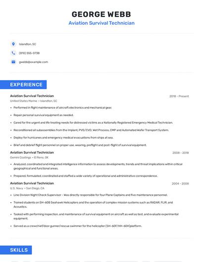 Aviation Survival Technician Resume