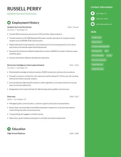 Aviation Survival Technician Resume