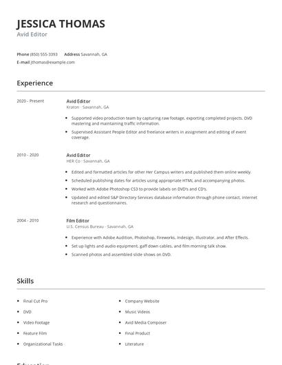 Avid Editor Resume