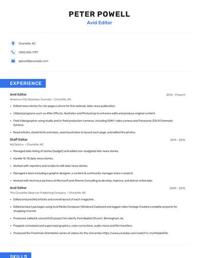 Avid Editor Resume