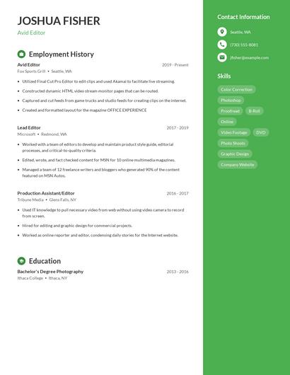 Avid Editor Resume