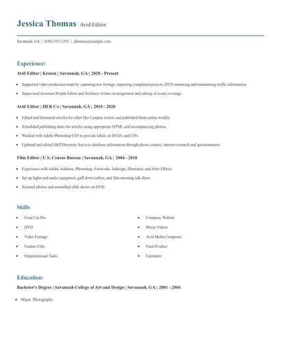 Avid Editor Resume