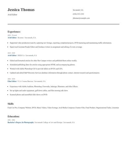 Avid Editor Resume