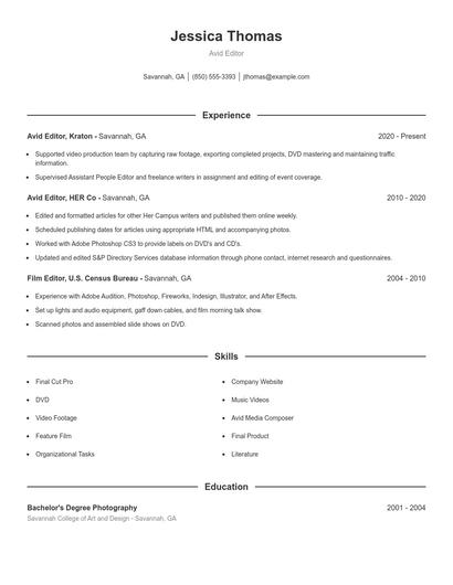 Avid Editor Resume