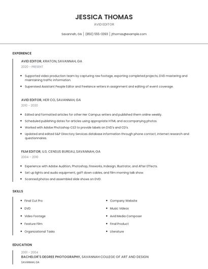 Avid Editor Resume