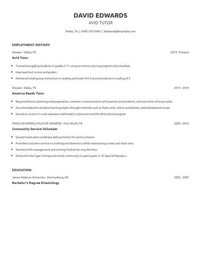 Avid Tutor Resume