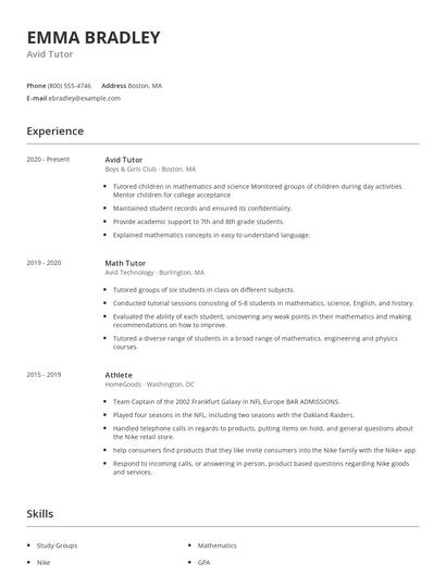 Avid Tutor Resume