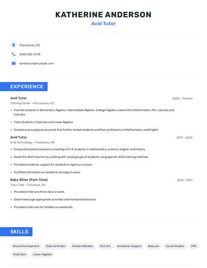 Avid Tutor Resume