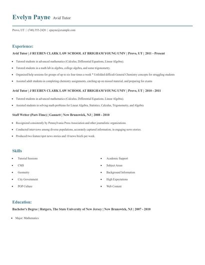 Avid Tutor Resume