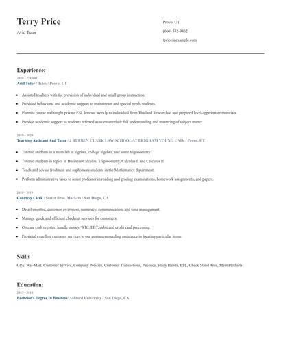 Avid Tutor Resume