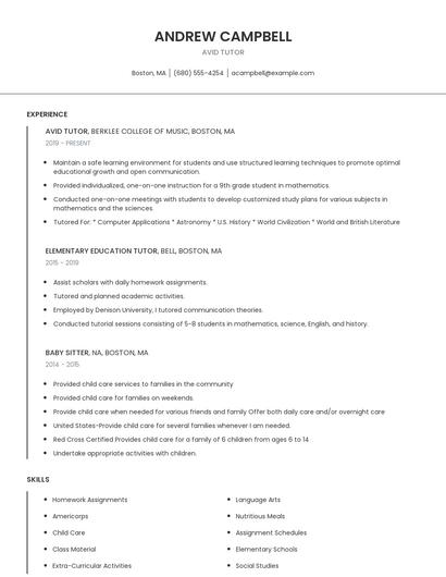 Avid Tutor Resume