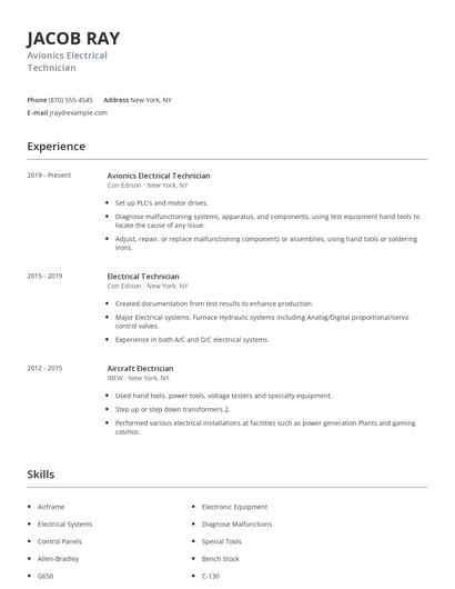 Avionics Electrical Technician Resume