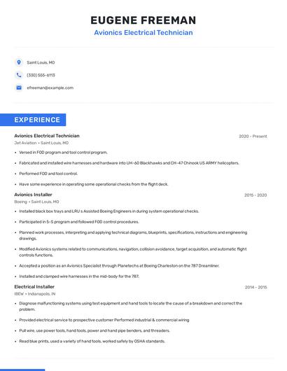 Avionics Electrical Technician Resume