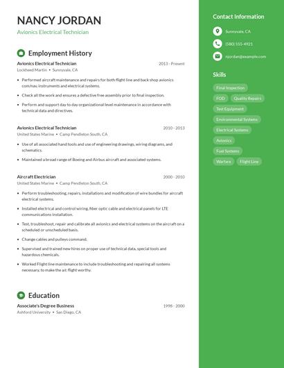 Avionics Electrical Technician Resume
