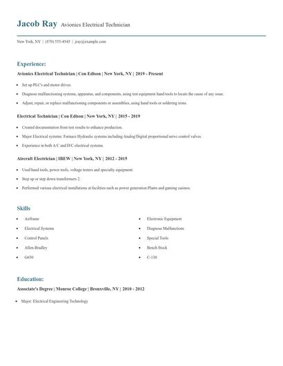 Avionics Electrical Technician Resume
