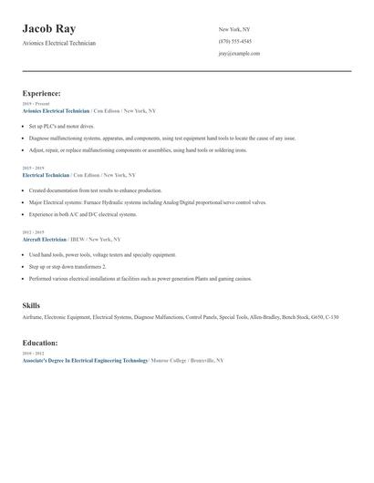 Avionics Electrical Technician Resume