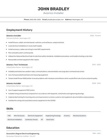 Avionics Installer Resume