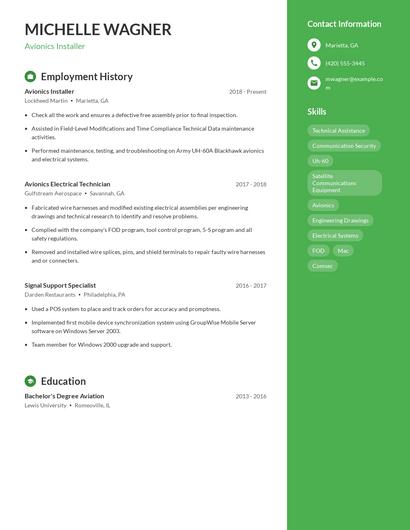 Avionics Installer Resume