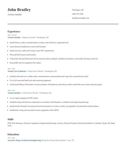 Avionics Installer Resume