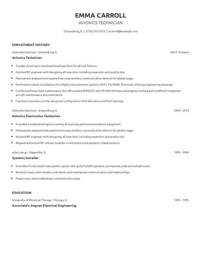 Avionics Technician Resume