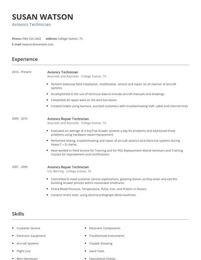 Avionics Technician Resume