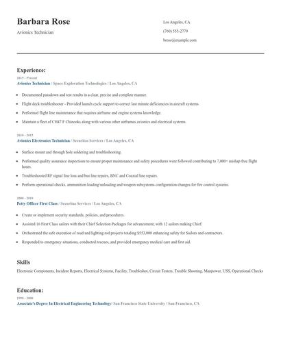 Avionics Technician Resume