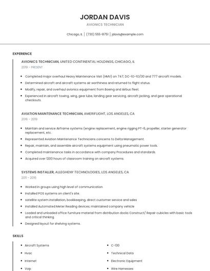 Avionics Technician Resume