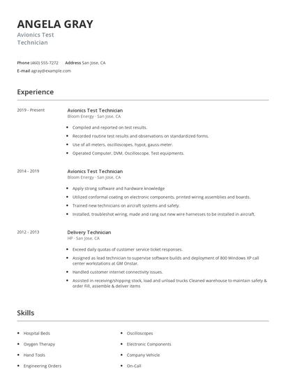 Avionics Test Technician Resume