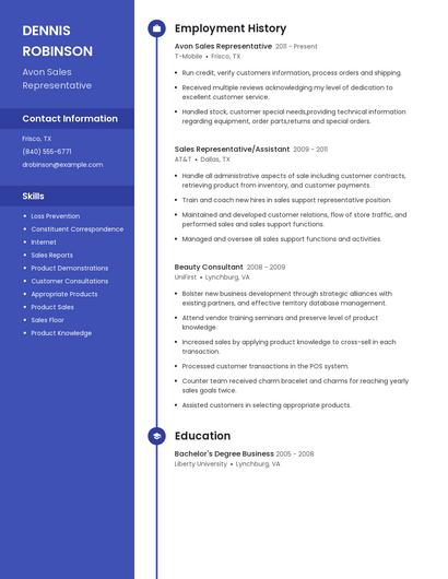 Avon Sales Representative Resume