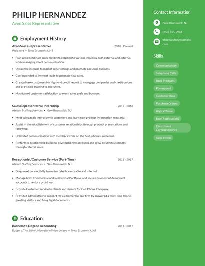 Avon Sales Representative Resume