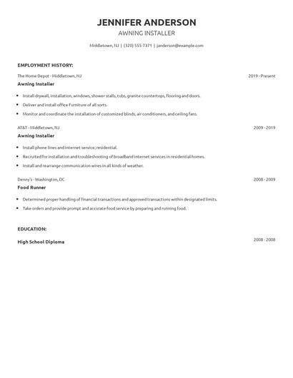 Awning Installer Resume