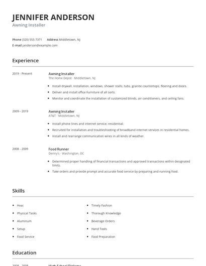 Awning Installer Resume