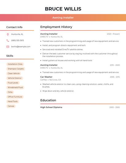 Awning Installer Resume