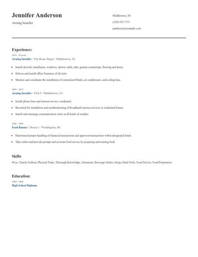 Awning Installer Resume