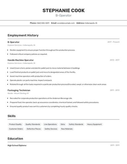 B-Operator Resume