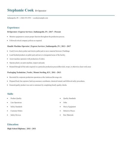 B-Operator Resume