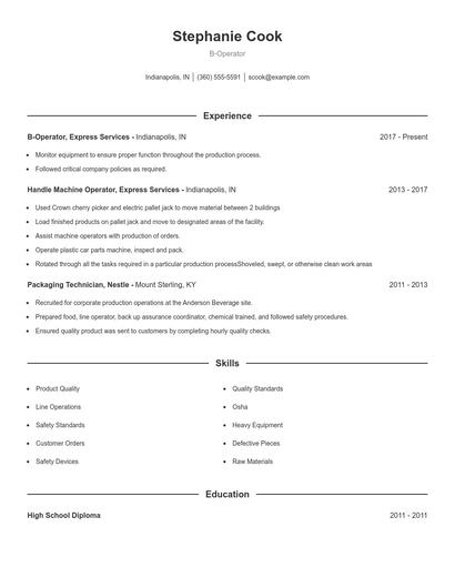 B-Operator Resume