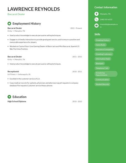 Baccarat Dealer Resume