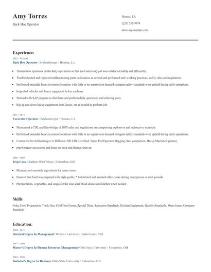 Back Hoe Operator Resume