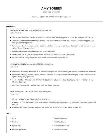Back Hoe Operator Resume