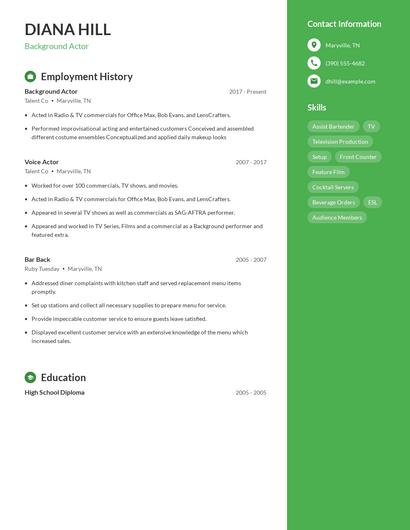 Background Actor Resume