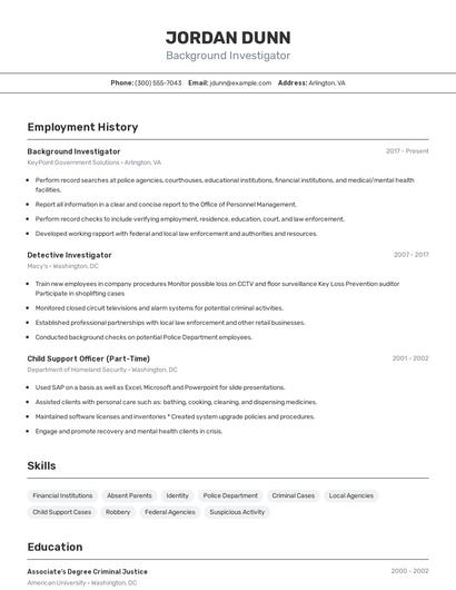 Background Investigator Resume