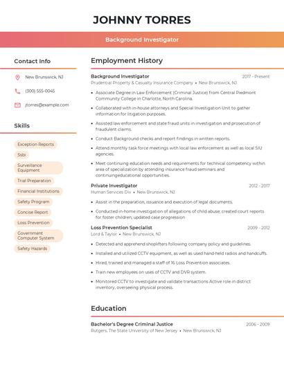 Background Investigator Resume