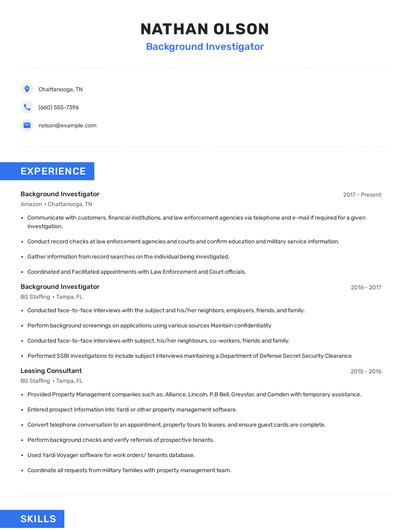 Background Investigator Resume