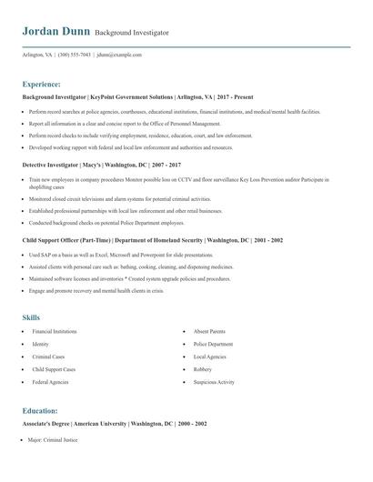 Background Investigator Resume