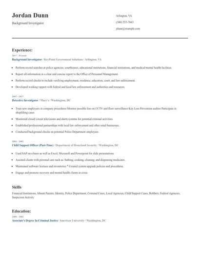Background Investigator Resume